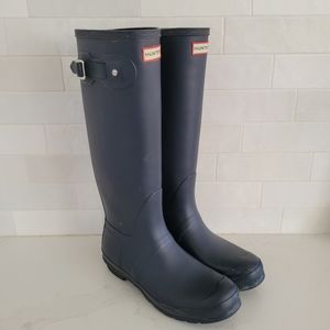 Hunter Original Rubber Rain Boots Tall Matte Navy Blue Size 10 Womens Waterproof